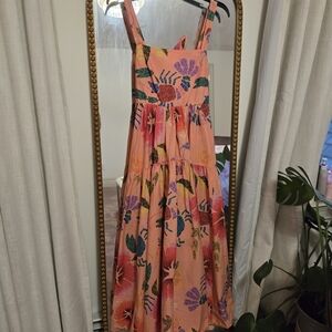 FARM Rio Coral Maxi Dress with Floral and Crab Design